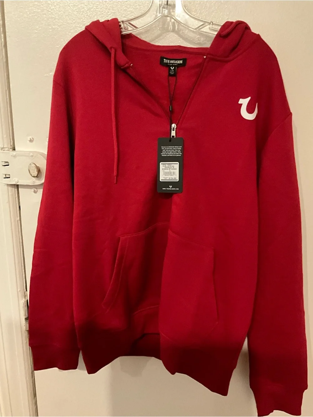 True Religion Men's Red Half-Zip Hooded Sweatshirt